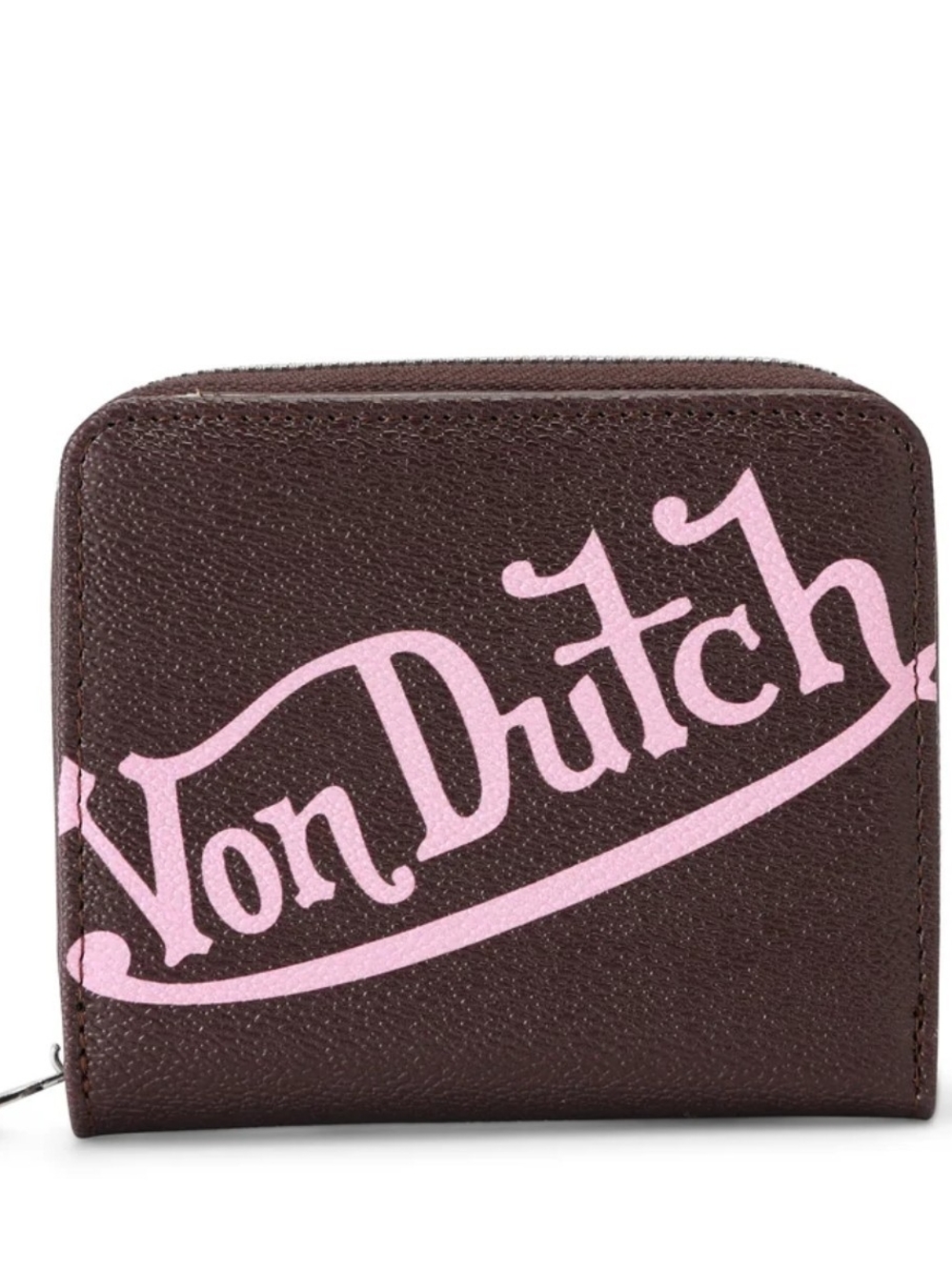 Von Dutch Brown & Pink Logo Zip Wallet